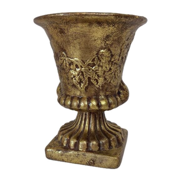 Gold Urn Planter Ceramic Baroque Vine With Leaves Hollywood Regency - Picture 3 of 13